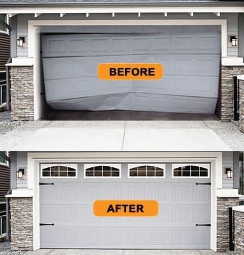 Garage door before and after repair